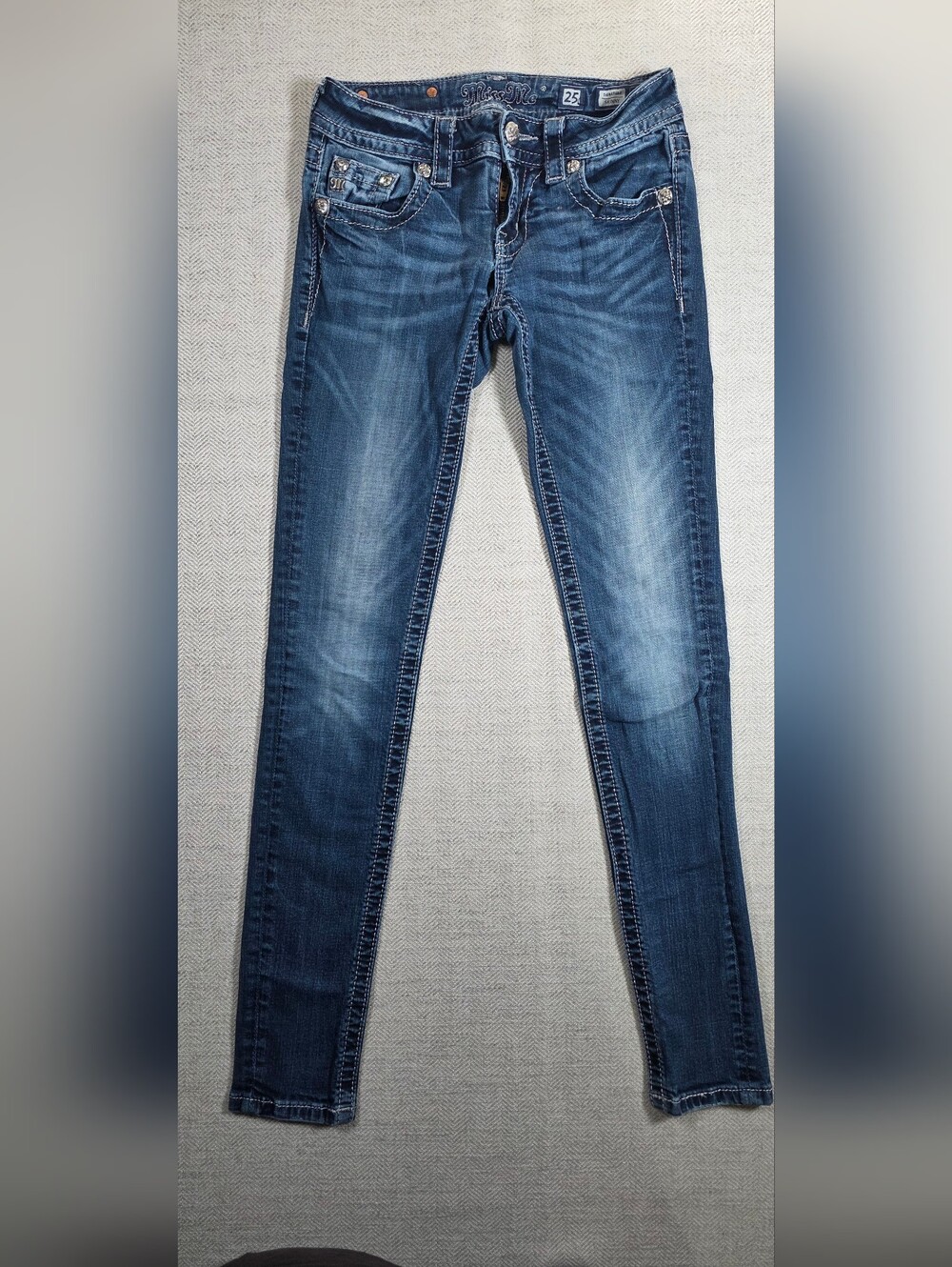 Miss Me Signature Skinny Jeans Womens Size 25 Blue Denim Embellished Pocket